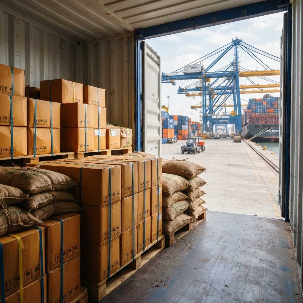 Packed agricultural export cargo ready for shipment